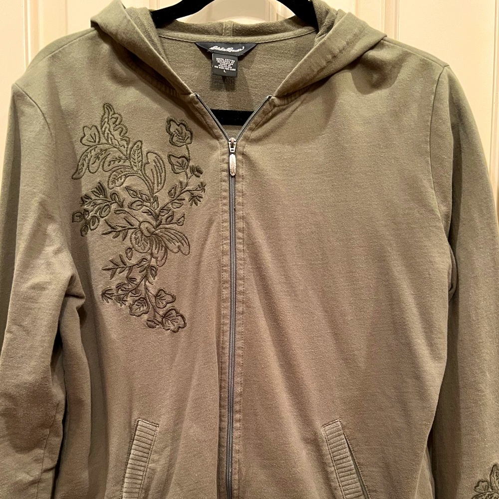 Eddie Bauer, hooded jacket with embroidery detail, size large